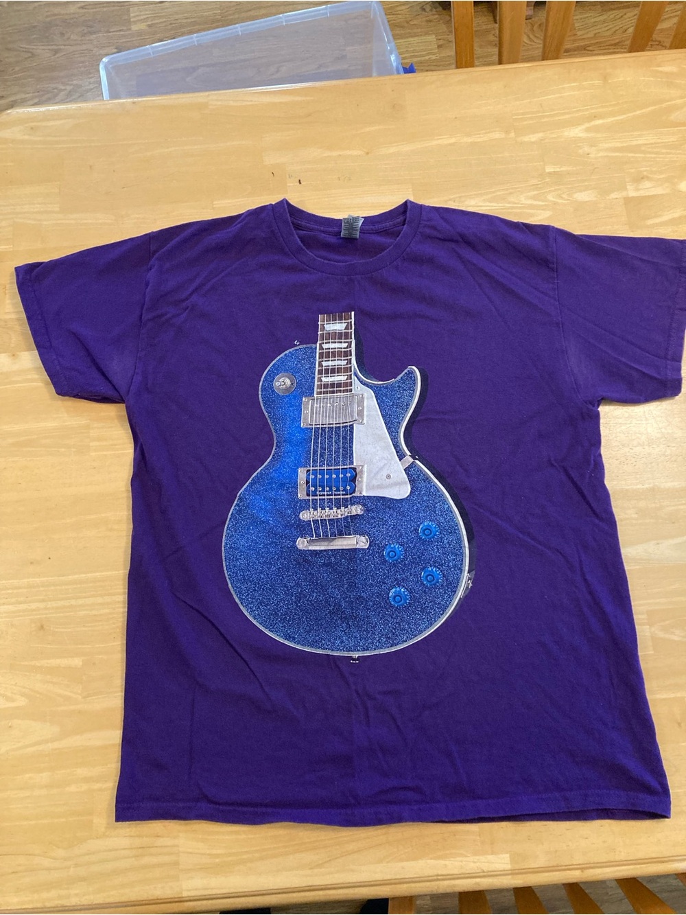 Gildan Purple Tee with Blue Les Paul Guitar Graphic